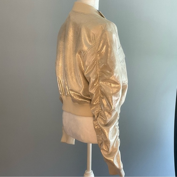 Robert Rodriguez Sz Medium Faux Leather Shimmering Champagne Bomber Jacket NWT - Picture 2 of 16
